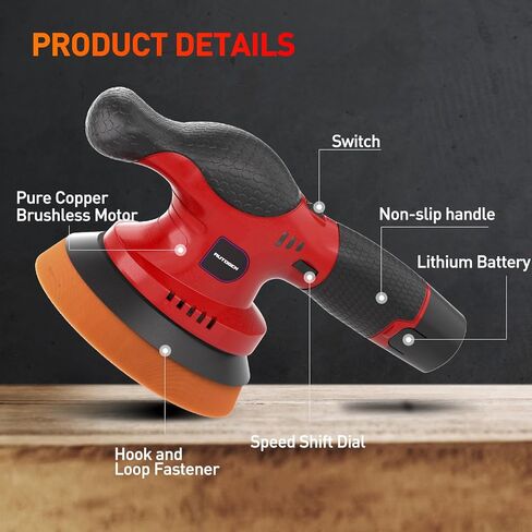 AUTOGEN Cordless Buffer Polisher, 6 Inch Dual Action Polisher with 2 PCS 2.5Ah Lithium Battery, 9MM Random Orbital Polisher with Brushless Motor, Extra 18 PCS Attachments in Kuwait