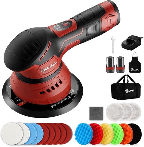 ملمع عازل لاسلكي من SILVEL، بطارية عالية السعة 2000 مللي أمبير في الساعة 12 فولت، مخزن مؤقت قوي مزدوج الحركة مع تحكم متقدم بـ 8 سرعات، ملمع بدون فرش 2800-5500 دورة في الدقيقة للسيارات والقوارب والجدران والأرضيات والأعمال اليدوية in Kuwait