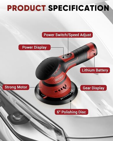 ملمع عازل لاسلكي من SILVEL، بطارية عالية السعة 2000 مللي أمبير في الساعة 12 فولت، مخزن مؤقت قوي مزدوج الحركة مع تحكم متقدم بـ 8 سرعات، ملمع بدون فرش 2800-5500 دورة في الدقيقة للسيارات والقوارب والجدران والأرضيات والأعمال اليدوية in Kuwait