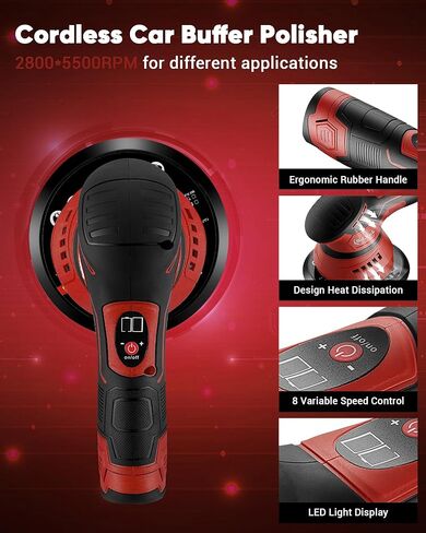 ملمع عازل لاسلكي من SILVEL، بطارية عالية السعة 2000 مللي أمبير في الساعة 12 فولت، مخزن مؤقت قوي مزدوج الحركة مع تحكم متقدم بـ 8 سرعات، ملمع بدون فرش 2800-5500 دورة في الدقيقة للسيارات والقوارب والجدران والأرضيات والأعمال اليدوية in Kuwait