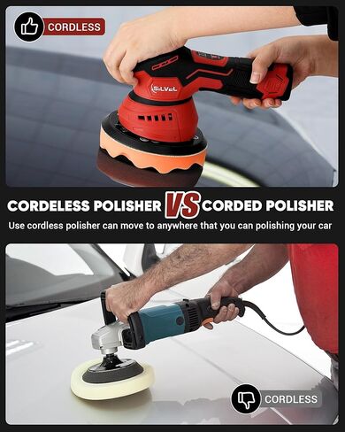 ملمع عازل لاسلكي من SILVEL، بطارية عالية السعة 2000 مللي أمبير في الساعة 12 فولت، مخزن مؤقت قوي مزدوج الحركة مع تحكم متقدم بـ 8 سرعات، ملمع بدون فرش 2800-5500 دورة في الدقيقة للسيارات والقوارب والجدران والأرضيات والأعمال اليدوية in Kuwait