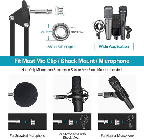 Boom Arm Mic Stand,Adjustable Microphone Scissor Arm Suspension Boom with Mic Clip and Cable Ties, Heavy Duty Stand for Blue Yeti Nano Snowball Ice,HyperX QuadCast,Recording Gaming Streaming in Saudi Arabia