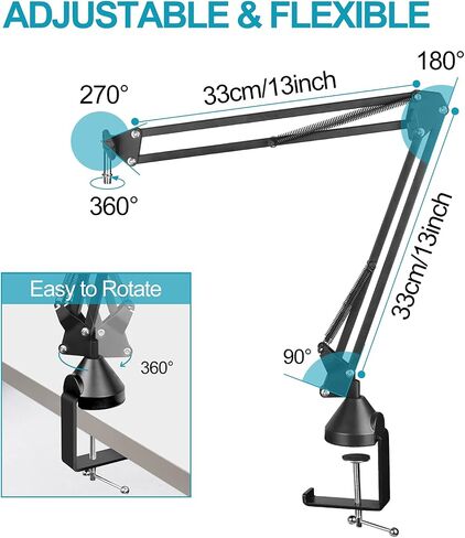 Boom Arm Mic Stand,Adjustable Microphone Scissor Arm Suspension Boom with Mic Clip and Cable Ties, Heavy Duty Stand for Blue Yeti Nano Snowball Ice,HyperX QuadCast,Recording Gaming Streaming in Saudi Arabia