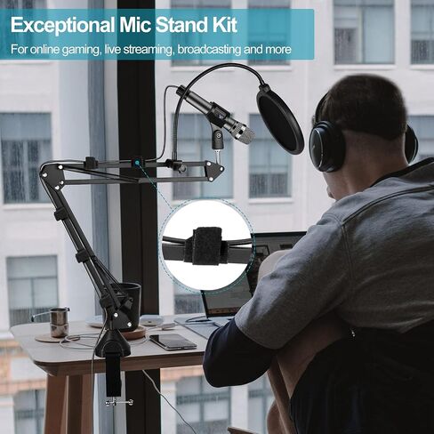 Boom Arm Mic Stand,Adjustable Microphone Scissor Arm Suspension Boom with Mic Clip and Cable Ties, Heavy Duty Stand for Blue Yeti Nano Snowball Ice,HyperX QuadCast,Recording Gaming Streaming in Saudi Arabia