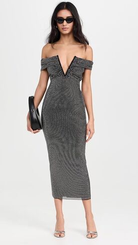 Self Portrait Women's Printed Mesh Rhinestone Midi Dress in Kuwait