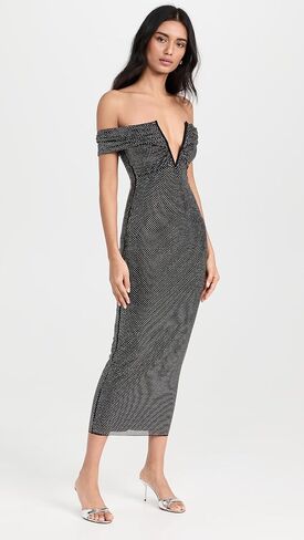 Self Portrait Women's Printed Mesh Rhinestone Midi Dress in Kuwait