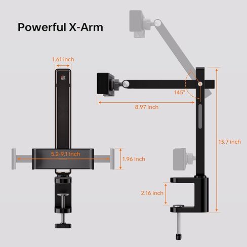 حامل الكمبيوتر اللوحي Xlayout قابل للتعديل، حامل بمشبك للكمبيوتر اللوحي للمكتب - حامل كمبيوتر لوحي قابل للدوران مع قاعدة تثبيت، حامل ذراع للكمبيوتر اللوحي من سبائك الألومنيوم مقاس 5.5-12.9 بوصة، Pad Air Pro Mini، أسود in Kuwait