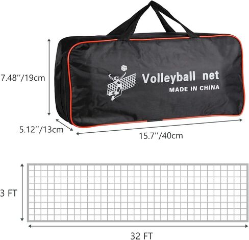 شبكة كرة طائرة احترافية في الهواء الطلق، كابل شبكي فولاذي عالي التحمل، شبكة تدريب كرة طائرة بديلة بطول 32 قدمًا × 3 أقدام لحمام السباحة، الشاطئ، ساحة المدرسة، داخلي، خارجي (بدون أعمدة) in Kuwait