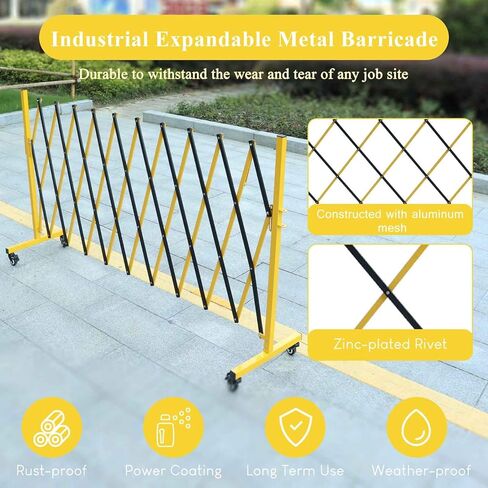 حاجز معدني قابل للتوسيع، 11 قدم، بوابة حاجز أمان متنقلة مع عجلات، بوابة ممر سياج محمولة قابلة للسحب للتحكم في حركة المرور وأعمال البناء، داخلي وخارجي، قابلة للطي in Kuwait