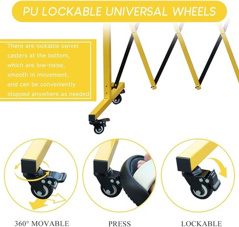 حاجز معدني قابل للتوسيع، 11 قدم، بوابة حاجز أمان متنقلة مع عجلات، بوابة ممر سياج محمولة قابلة للسحب للتحكم في حركة المرور وأعمال البناء، داخلي وخارجي، قابلة للطي in Kuwait