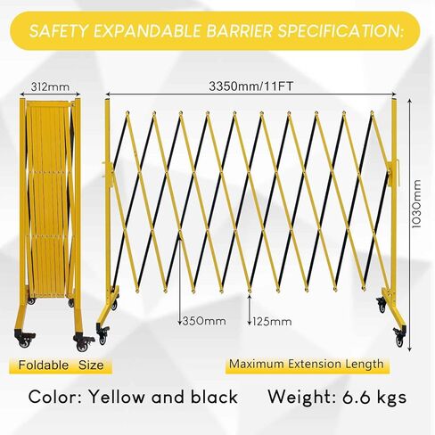 حاجز معدني قابل للتوسيع، 11 قدم، بوابة حاجز أمان متنقلة مع عجلات، بوابة ممر سياج محمولة قابلة للسحب للتحكم في حركة المرور وأعمال البناء، داخلي وخارجي، قابلة للطي in Kuwait