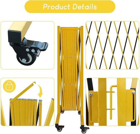 حاجز معدني قابل للتوسيع، 11 قدم، بوابة حاجز أمان متنقلة مع عجلات، بوابة ممر سياج محمولة قابلة للسحب للتحكم في حركة المرور وأعمال البناء، داخلي وخارجي، قابلة للطي in Kuwait