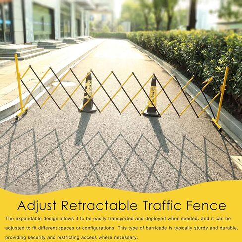 حاجز معدني قابل للتوسيع، 11 قدم، بوابة حاجز أمان متنقلة مع عجلات، بوابة ممر سياج محمولة قابلة للسحب للتحكم في حركة المرور وأعمال البناء، داخلي وخارجي، قابلة للطي in Kuwait