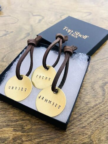 Brass Wardrobe Organization Tags - Hanging Labels For Closet Baskets - Storage Identifiers - Socks, Underwear, Pajamas, Shorts, Pants, Shirts (Shirts, Pants, Shorts) in Saudi Arabia