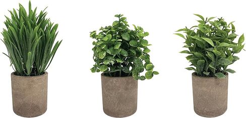 Artificial Plants Natural Green 3-Pack 8.5 Tall - Zero Maintenance, Real Touch Faux Plants in Durable Paper Pulp Pots for Home, Office, Outdoor Décor - Versatile Style in Saudi Arabia