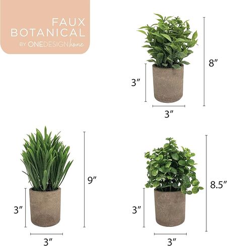 Artificial Plants Natural Green 3-Pack 8.5 Tall - Zero Maintenance, Real Touch Faux Plants in Durable Paper Pulp Pots for Home, Office, Outdoor Décor - Versatile Style in Saudi Arabia
