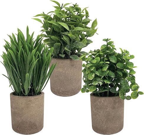 Artificial Plants Natural Green 3-Pack 8.5 Tall - Zero Maintenance, Real Touch Faux Plants in Durable Paper Pulp Pots for Home, Office, Outdoor Décor - Versatile Style in Saudi Arabia