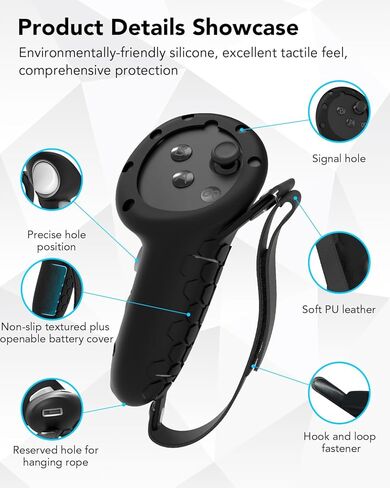 غطاء مقابض وحدة التحكم HATALKIN متوافق مع Meta Oculus Quest 3، لوحدات التحكم Quest 3، غطاء حماية من السيليكون وملحقات الواقع الافتراضي مع فتحة استبدال البطارية وأشرطة مفصل قابلة للتعديل in Kuwait