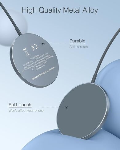 شاحن لاسلكي مغناطيسي iXular بقدرة 15 وات متوافق مع شاحن Mag-Safe لهاتف iPhone 15 14 Pro Max Plus/13 Pro Max Mini/12، وسادة شحن لاسلكية مغناطيسية لأجهزة Airpods 3/2/Pro (فضي، عبوة واحدة) in Kuwait