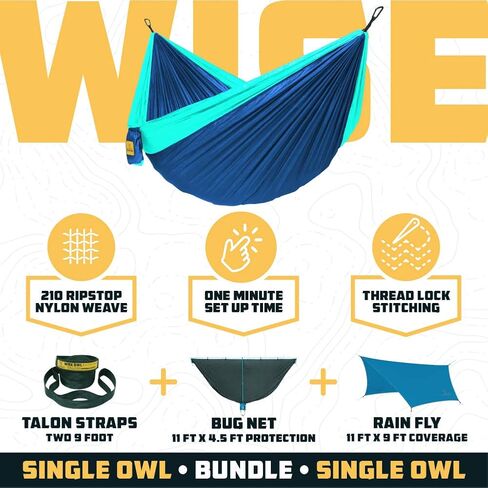 Wise Owl Outfitters Hammock Camping Double & Single with Tree Straps - USA Based Hammocks Brand Gear, Indoor Outdoor Backpacking Survival & Travel - Blue + Bug Net & Rain Tarp in Saudi Arabia