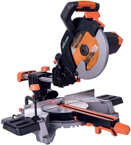 أدوات Evolution Power Tools R255SMS منشار ميتري منزلق مقاس 10 بوصة متعدد المواد، متعدد الأغراض، قطع المعادن والبلاستيك والخشب والمزيد، إمالة مائلة 0˚ - 45˚ وزوايا ميتري 50˚ - 50˚ شفرة TCT متضمنة in Kuwait