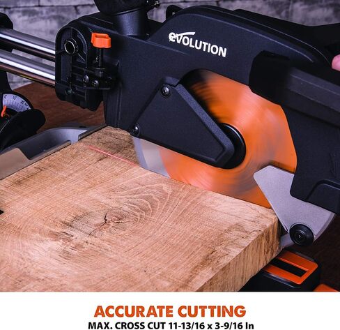 أدوات Evolution Power Tools R255SMS منشار ميتري منزلق مقاس 10 بوصة متعدد المواد، متعدد الأغراض، قطع المعادن والبلاستيك والخشب والمزيد، إمالة مائلة 0˚ - 45˚ وزوايا ميتري 50˚ - 50˚ شفرة TCT متضمنة in Kuwait