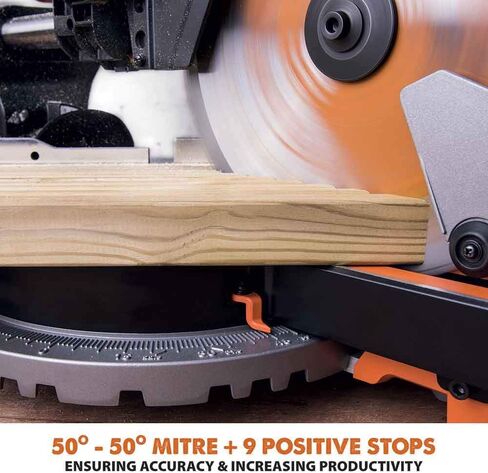 أدوات Evolution Power Tools R255SMS منشار ميتري منزلق مقاس 10 بوصة متعدد المواد، متعدد الأغراض، قطع المعادن والبلاستيك والخشب والمزيد، إمالة مائلة 0˚ - 45˚ وزوايا ميتري 50˚ - 50˚ شفرة TCT متضمنة in Kuwait