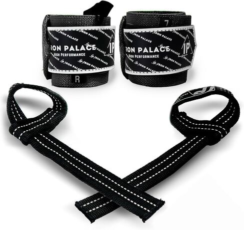 IRON PALACE Knee Wraps + Wrist Wraps + Weight Lifting Straps Bundle (3 Pairs) for Weightlifting Bodybuilding in Saudi Arabia