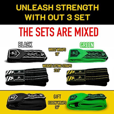 IRON PALACE Knee Wraps + Wrist Wraps + Weight Lifting Straps Bundle (3 Pairs) for Weightlifting Bodybuilding in Saudi Arabia