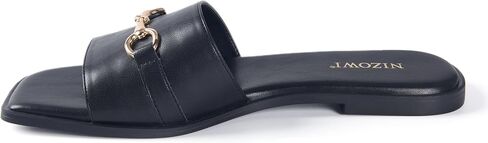 Women's Flat Sandals Dressy Slides | Elegant, Square Toe, Slip On, Soft Comfortable Leather, Memory Foam Padd Insole, Summer Slide Sandals for 2026 Summer Beach in Saudi Arabia