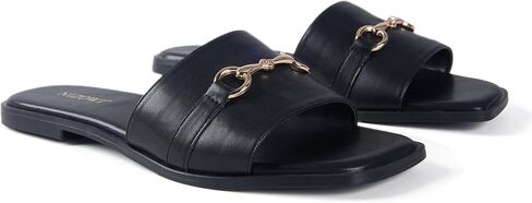 Women's Flat Sandals Dressy Slides | Elegant, Square Toe, Slip On, Soft Comfortable Leather, Memory Foam Padd Insole, Summer Slide Sandals for 2026 Summer Beach in Saudi Arabia