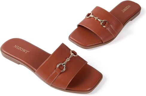 Women's Dressy Flat Sandals for Women Square Open Toe Slip on Comfortable Slide Sandals Summer in Kuwait
