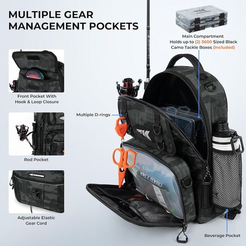 KastKing BaitSpace Fishing Sling Bag, Fishing Backpack with Rod Holder | Water-Resistant Tackle Storage with Soft Bait Binder, Adjustable Tackle Bag for Bank, Wading & Boat Fishing in Kuwait