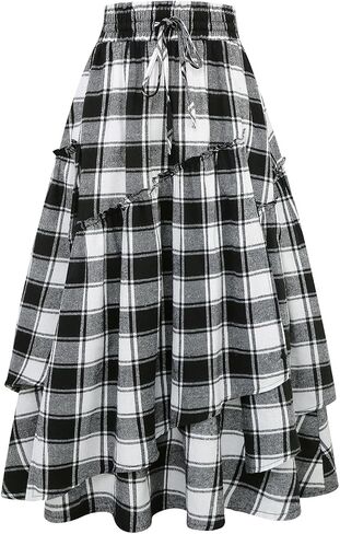 IDEALSANXUN Womens Long Plaid Skirts High Waisted A Line Renaissance Maxi Skirt with Pockets in Saudi Arabia