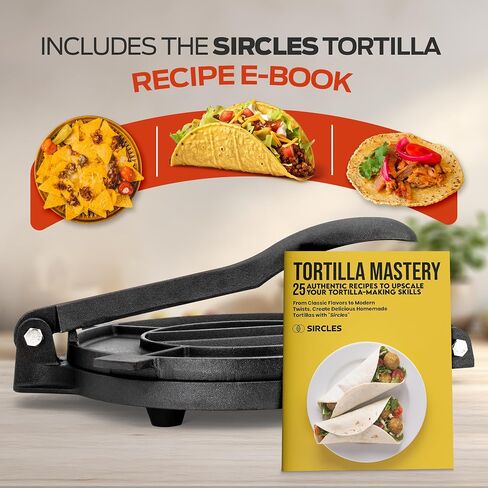 SIRCLES Tortilla Press 12 Inch Cast Iron - Extra Large, Heavy Duty 12 Inch Tortilla Press - Ebook Tortilla recipes - 5 Non-Slip Rubber Feet - Pre-Seasoned - Prensa Para Tortillas De 12 Pulgadas Grande in Kuwait