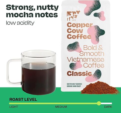 Copper Cow Premium Vietnamese Ground Coffee | Classic Black | Dark Roast | Universal Grind | 24 oz in Saudi Arabia