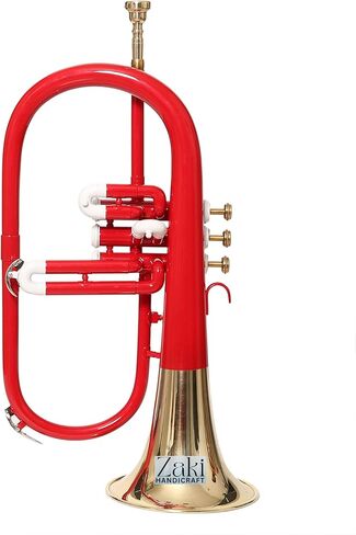 بي بي فلوجيلهورن 3 صمامات نحاس | لمسة نهائية من اللون الأحمر والذهبي Bb Pitch Flugelhorn مثالية للطلاب والمبتدئين | مع حافظة صلبة مجانية وقطعة فم وقفازات وقطعة قماش للتنظيف ZAKI HANDICRAFT in Kuwait