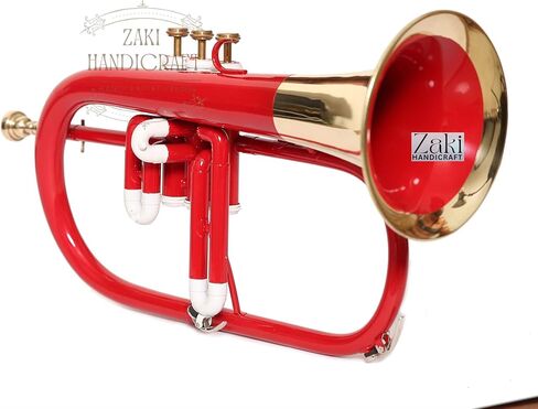 بي بي فلوجيلهورن 3 صمامات نحاس | لمسة نهائية من اللون الأحمر والذهبي Bb Pitch Flugelhorn مثالية للطلاب والمبتدئين | مع حافظة صلبة مجانية وقطعة فم وقفازات وقطعة قماش للتنظيف ZAKI HANDICRAFT in Kuwait