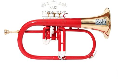 بي بي فلوجيلهورن 3 صمامات نحاس | لمسة نهائية من اللون الأحمر والذهبي Bb Pitch Flugelhorn مثالية للطلاب والمبتدئين | مع حافظة صلبة مجانية وقطعة فم وقفازات وقطعة قماش للتنظيف ZAKI HANDICRAFT in Kuwait