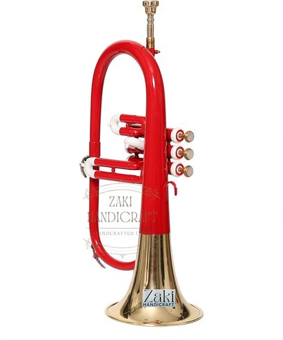 بي بي فلوجيلهورن 3 صمامات نحاس | لمسة نهائية من اللون الأحمر والذهبي Bb Pitch Flugelhorn مثالية للطلاب والمبتدئين | مع حافظة صلبة مجانية وقطعة فم وقفازات وقطعة قماش للتنظيف ZAKI HANDICRAFT in Kuwait