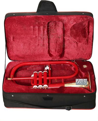 بي بي فلوجيلهورن 3 صمامات نحاس | لمسة نهائية من اللون الأحمر والذهبي Bb Pitch Flugelhorn مثالية للطلاب والمبتدئين | مع حافظة صلبة مجانية وقطعة فم وقفازات وقطعة قماش للتنظيف ZAKI HANDICRAFT in Kuwait