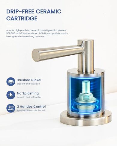 صنبور حوض الحمام مع بخاخ سحب للأسفل بمقبضين، صنبور حمام من النيكل المصقول 3 فتحات، صنبور حوض 4 بوصة مع صنبور دوار 360 درجة، مجموعة تصريف منبثقة متضمنة in Kuwait