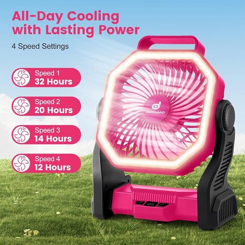 Odoland Rechargeable Camping Fan with LED Lantern, 20000mAh Battery Operated Portable Outdoor Tent Fan Light with 360° Rotation Hook for Picnic Power Outage Hurricane Emergency Home Patio, Black in Saudi Arabia