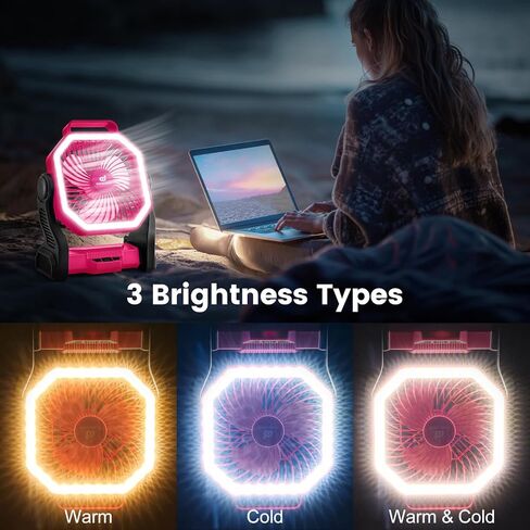 Odoland Rechargeable Camping Fan with LED Lantern, 20000mAh Battery Operated Portable Outdoor Tent Fan Light with 360° Rotation Hook for Picnic Power Outage Hurricane Emergency Home Patio, Black in Saudi Arabia