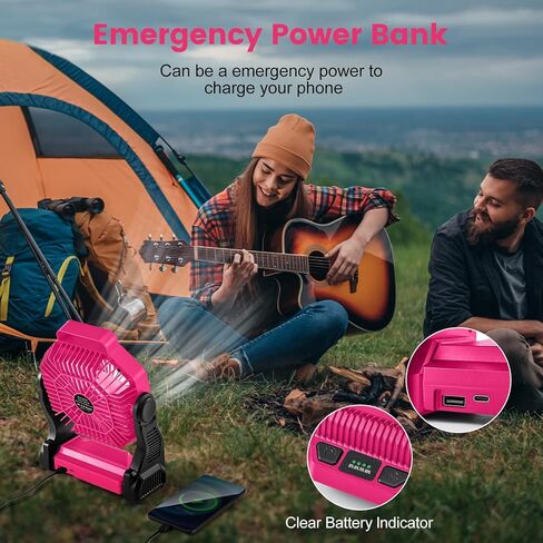 Odoland Rechargeable Camping Fan with LED Lantern, 20000mAh Battery Operated Portable Outdoor Tent Fan Light with 360° Rotation Hook for Picnic Power Outage Hurricane Emergency Home Patio, Black in Saudi Arabia