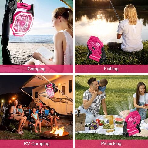 Odoland Rechargeable Camping Fan with LED Lantern, 20000mAh Battery Operated Portable Outdoor Tent Fan Light with 360° Rotation Hook for Picnic Power Outage Hurricane Emergency Home Patio, Black in Saudi Arabia