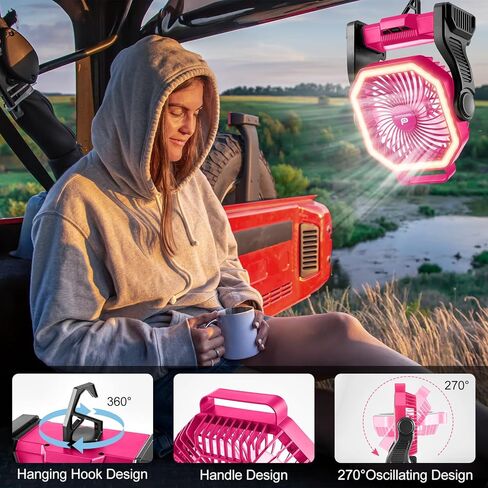 Odoland Rechargeable Camping Fan with LED Lantern, 20000mAh Battery Operated Portable Outdoor Tent Fan Light with 360° Rotation Hook for Picnic Power Outage Hurricane Emergency Home Patio, Black in Saudi Arabia