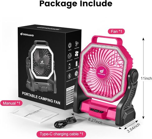Odoland Rechargeable Camping Fan with LED Lantern, 20000mAh Battery Operated Portable Outdoor Tent Fan Light with 360° Rotation Hook for Picnic Power Outage Hurricane Emergency Home Patio, Black in Saudi Arabia