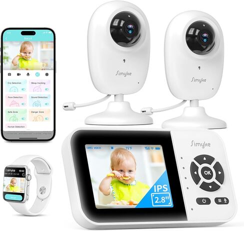 Dual Mode Baby Monitor,1080p Video APP,2.8'' IPS Screen,10-Hour Streaming,Smart AI Humanoid&Cry Detection,Camera&Audio,Two-Way Talk,Night Vision,Lullaby,1500ft Long Range,Video playback&storage in Saudi Arabia