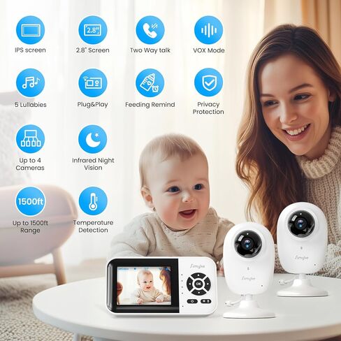 Dual Mode Baby Monitor,1080p Video APP,2.8'' IPS Screen,10-Hour Streaming,Smart AI Humanoid&Cry Detection,Camera&Audio,Two-Way Talk,Night Vision,Lullaby,1500ft Long Range,Video playback&storage in Saudi Arabia